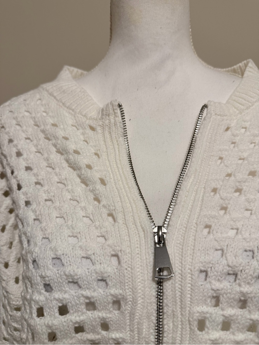 Elan Aster cable knit Sweater Cardigan Zip Up relaxed fit White size large NWT - Picture 8 of 12
